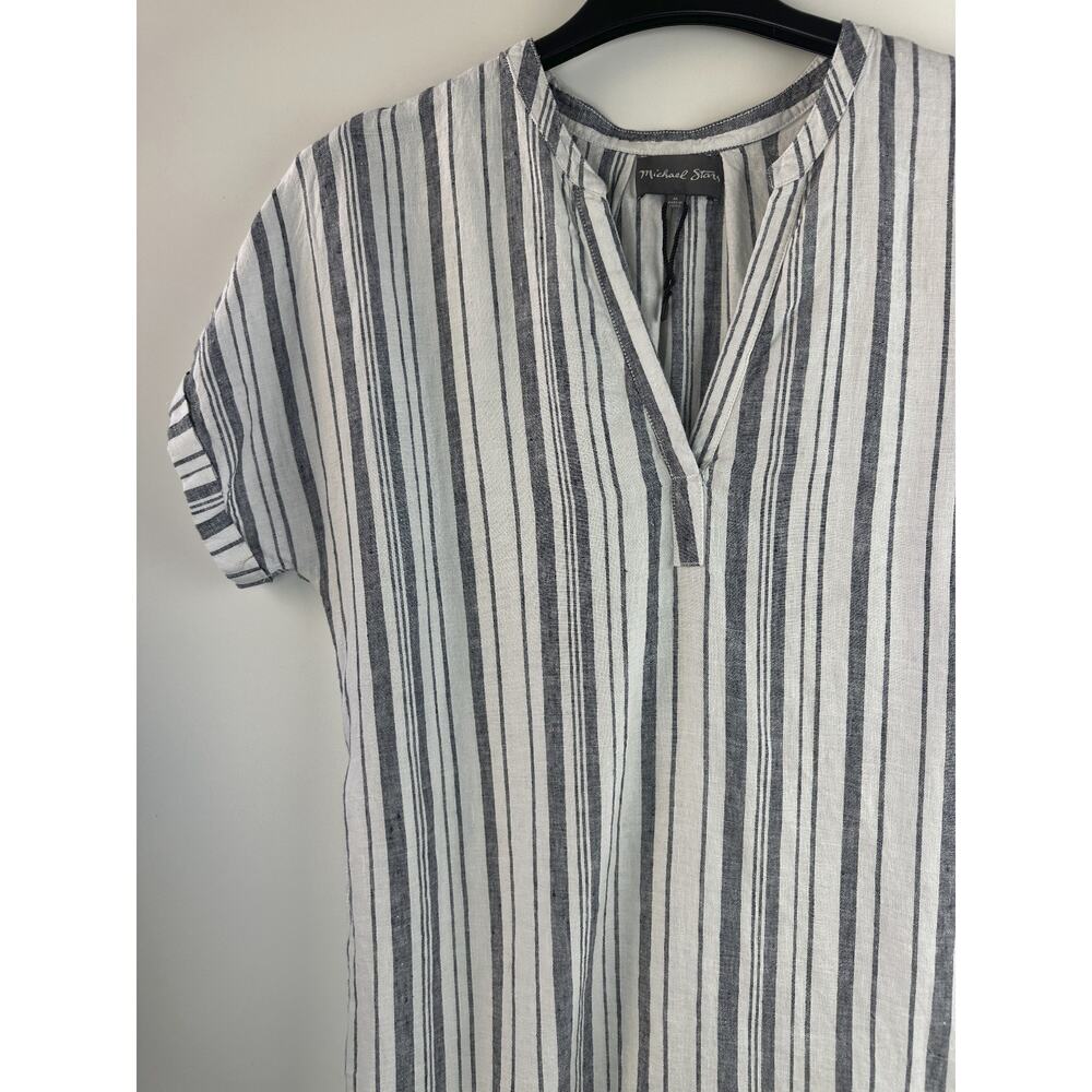 Michael Stars 100% Linen Amelee Beach Stripe Caftan Dress Tie Women's Medium - Picture 3 of 12